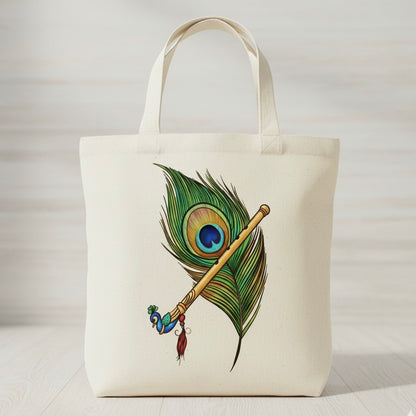 Krishna’s Grace – Peacock Feather & Flute Tote