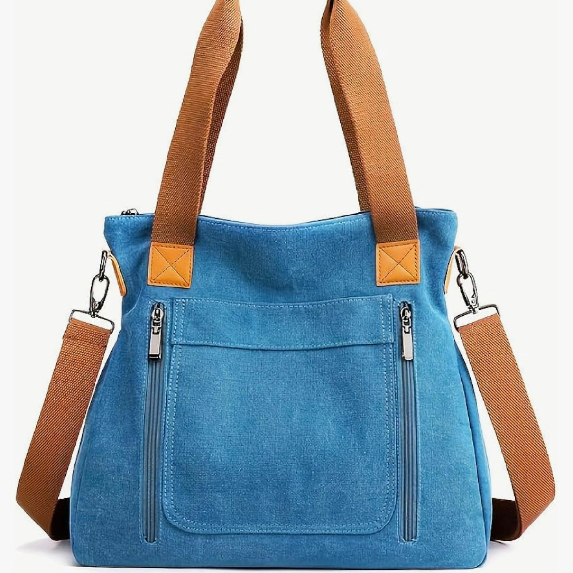 Denim Tote Bag With Multiple Compartments