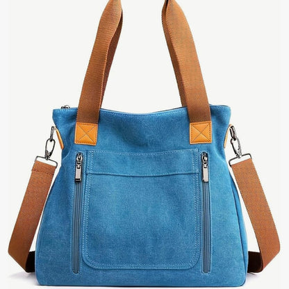 Denim Tote Bag With Multiple Compartments