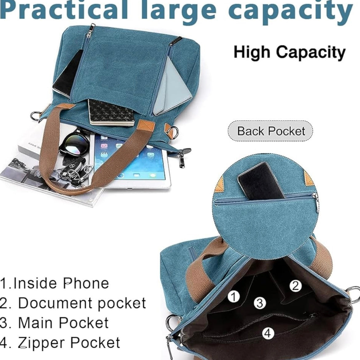 Denim Tote Bag With Multiple Compartments