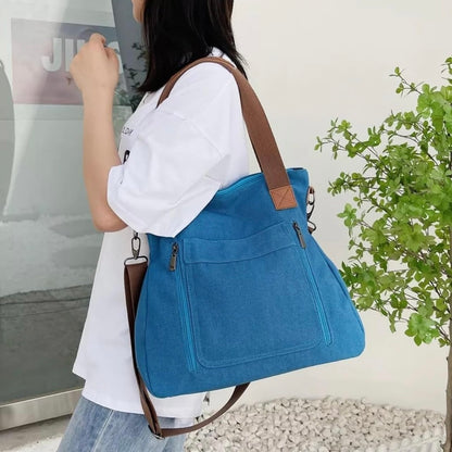 Denim Tote Bag With Multiple Compartments