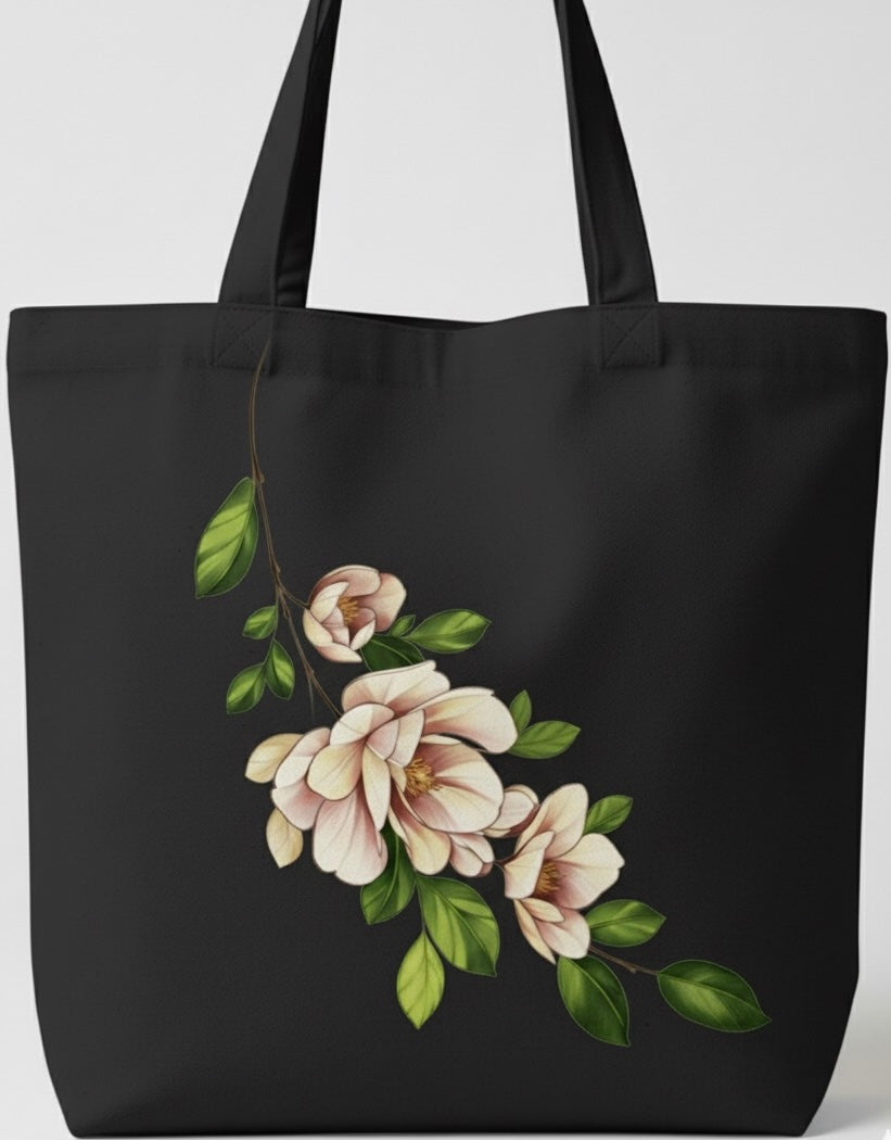 Designer Magnolia Bloom Print Tote Bag | Stylish Eco-Friendly Shoulder Bag | Perfect Gift