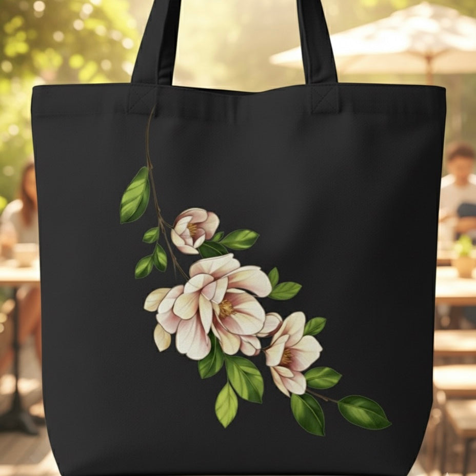 Designer Magnolia Bloom Print Tote Bag | Stylish Eco-Friendly Shoulder Bag | Perfect Gift