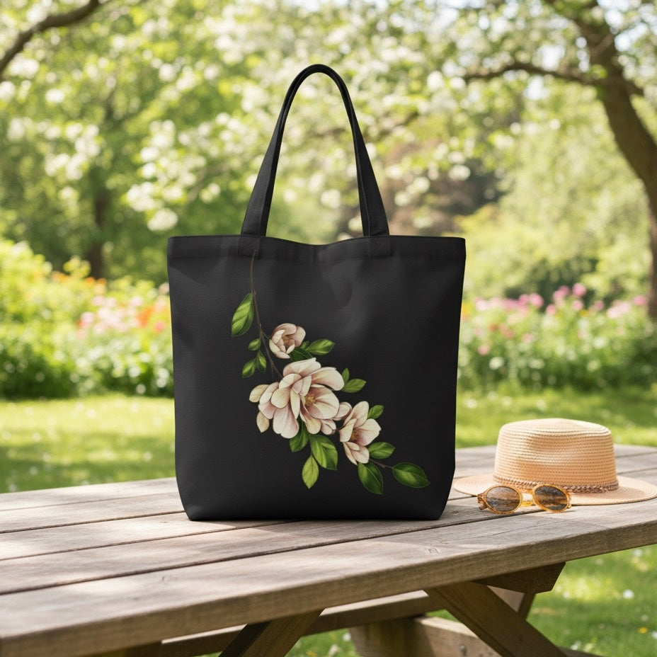 Designer Magnolia Bloom Print Tote Bag | Stylish Eco-Friendly Shoulder Bag | Perfect Gift