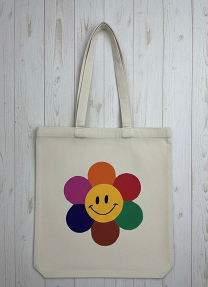 Smiley Flower Canvas Tote Bag | Customizable & Eco-Friendly