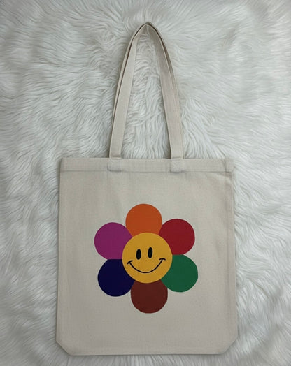 Smiley Flower Canvas Tote Bag | Customizable & Eco-Friendly