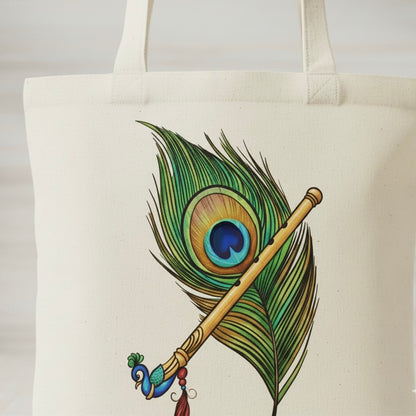 Krishna’s Grace – Peacock Feather & Flute Tote