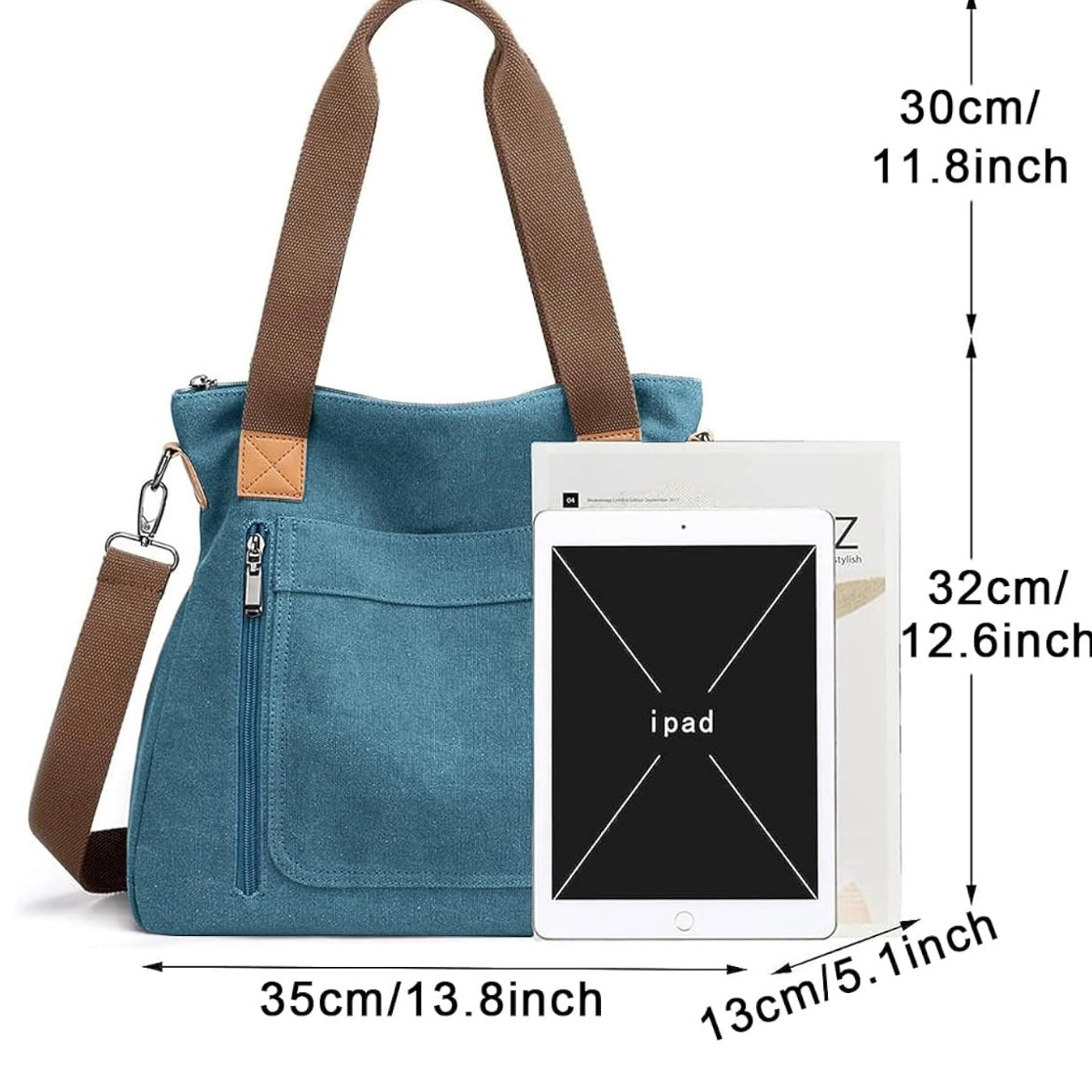 Denim Tote Bag With Multiple Compartments
