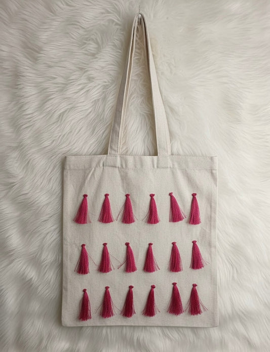 Handcrafted Cotton Canvas Tote Bag with Tassel Work