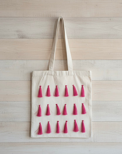 Handcrafted Cotton Canvas Tote Bag with Tassel Work