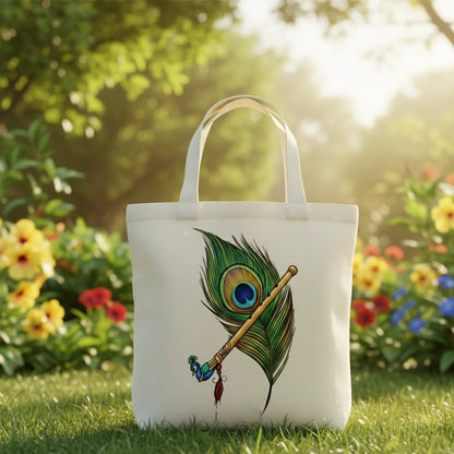Krishna’s Grace – Peacock Feather & Flute Tote