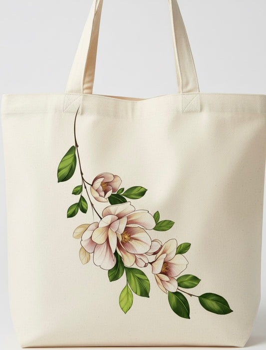 Designer Magnolia Bloom Print Tote Bag | Stylish Eco-Friendly Shoulder Bag | Perfect Gift