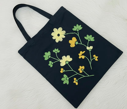Hand-Embroidered Black Tote Bag