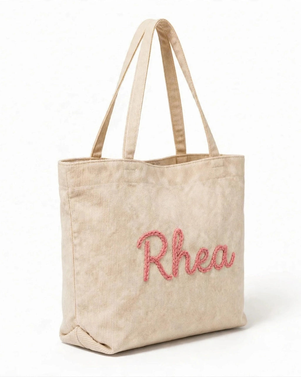 Custom Name Embroidered Corduroy Tote Bag – side view