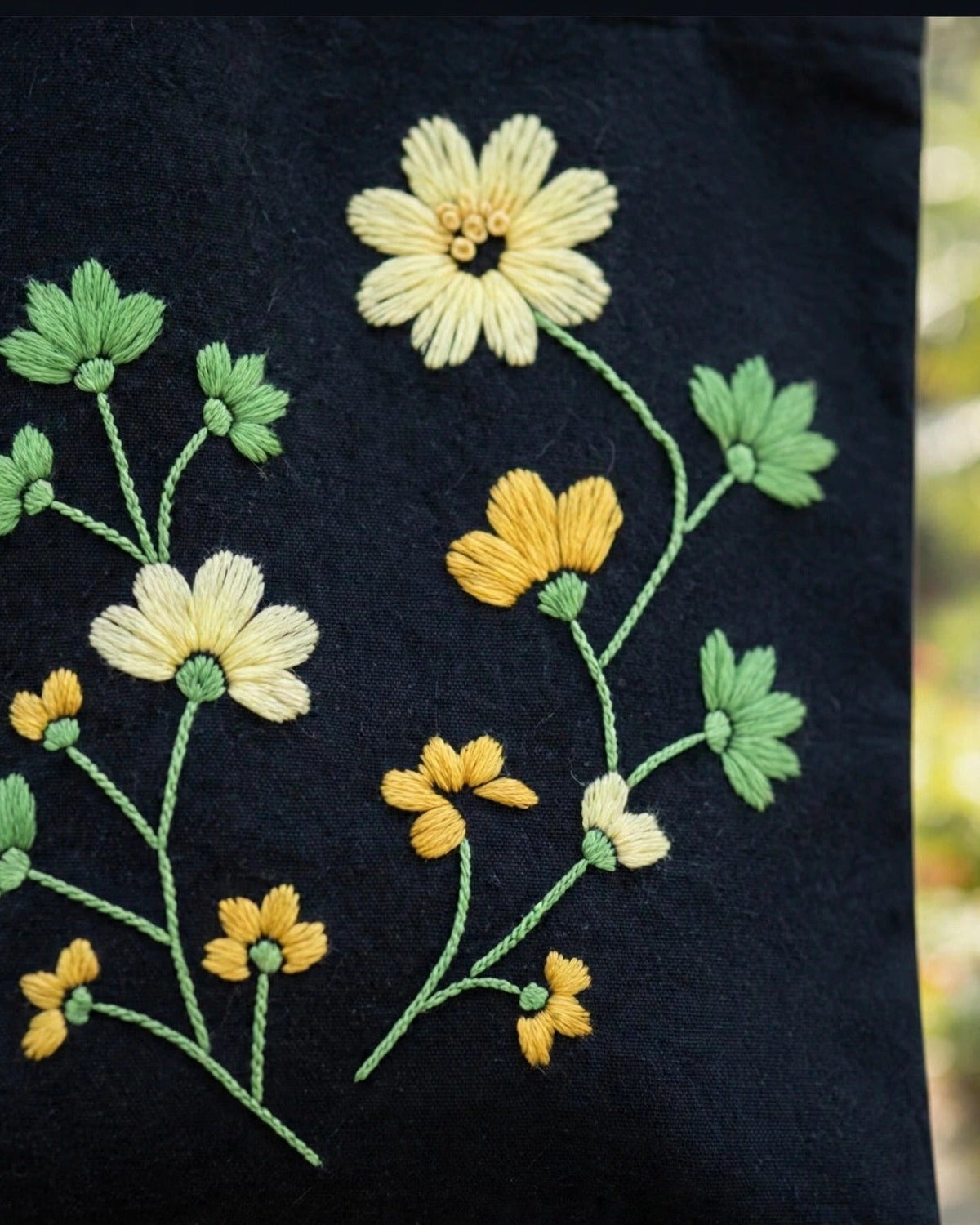 Wildflower Meadow Embroidered Tote Bag – embroidery close-up