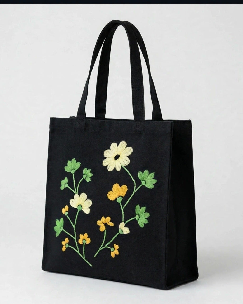 Wildflower Meadow Embroidered Tote Bag – side view