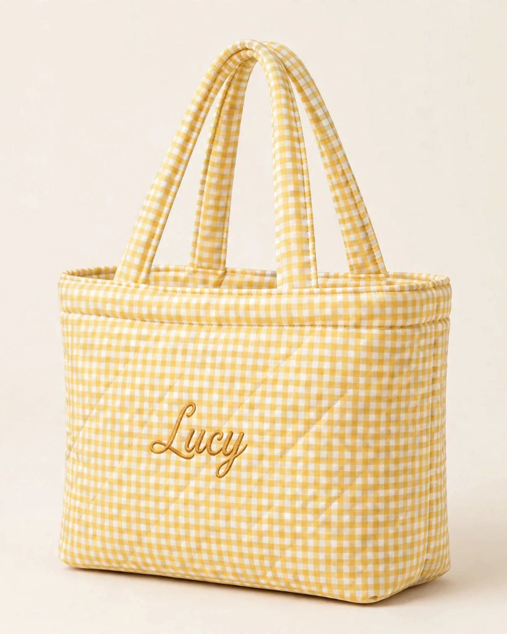 Custom Gingham Tote Bag – Yellow – side view