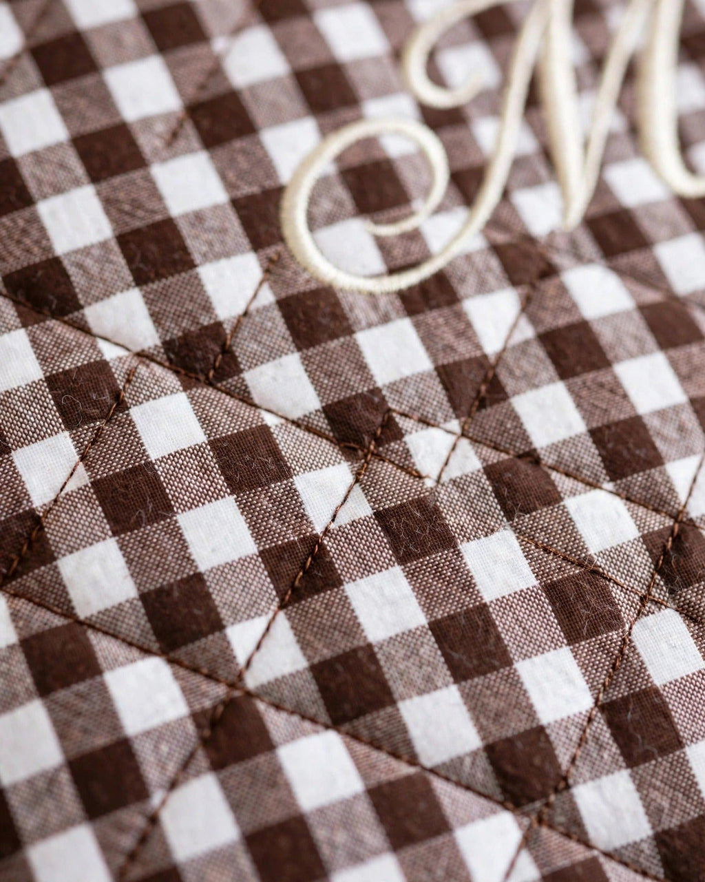 Custom Gingham Tote Bag – Brown – fabric texture close-up