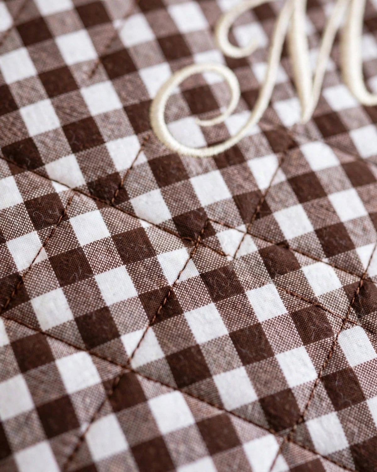 Custom Gingham Tote Bag – Brown – fabric texture close-up