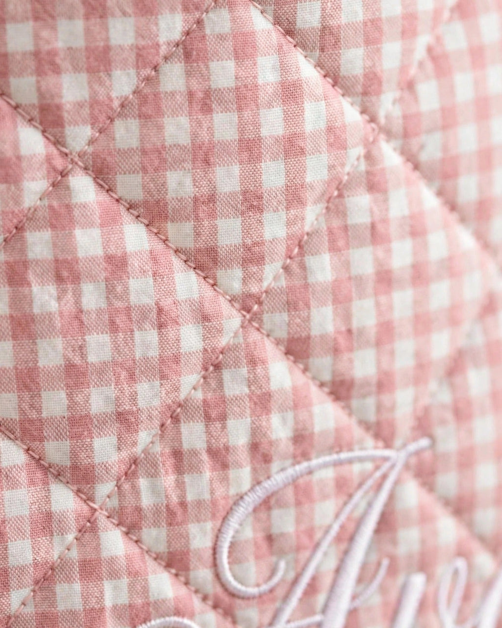 Custom Gingham Tote Bag – Pink – fabric texture close-up
