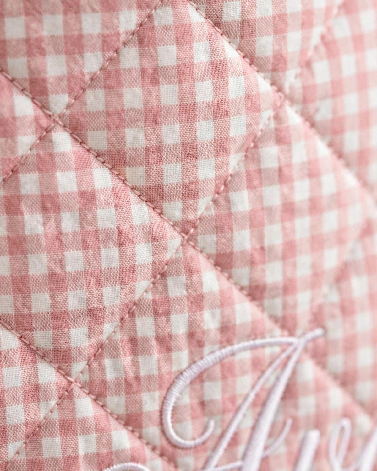 Custom Gingham Tote Bag – Pink – fabric texture close-up