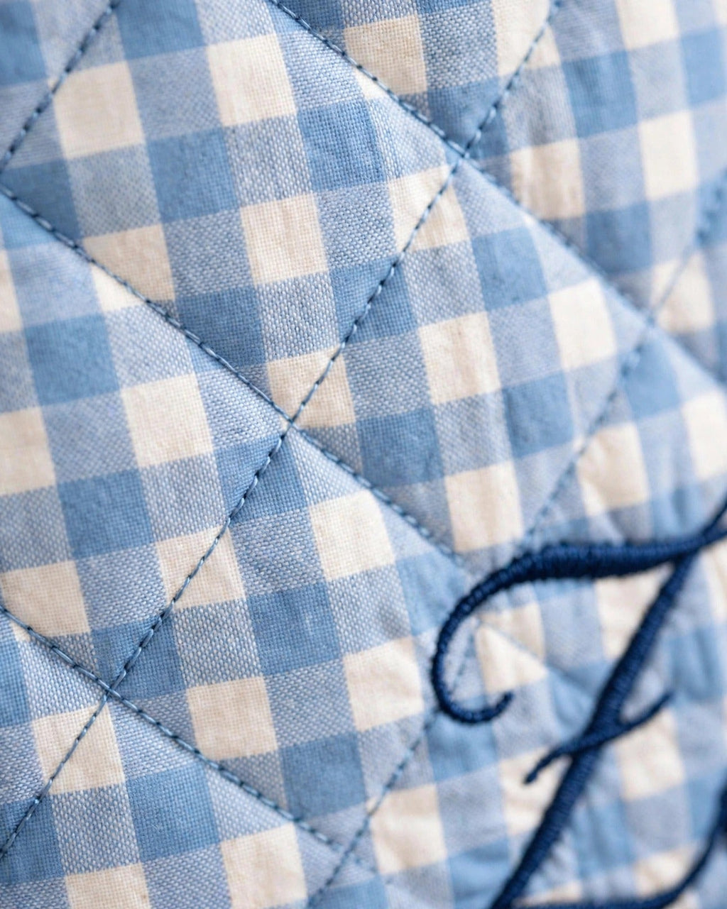 Custom Gingham Tote Bag – Blue – fabric texture close-up