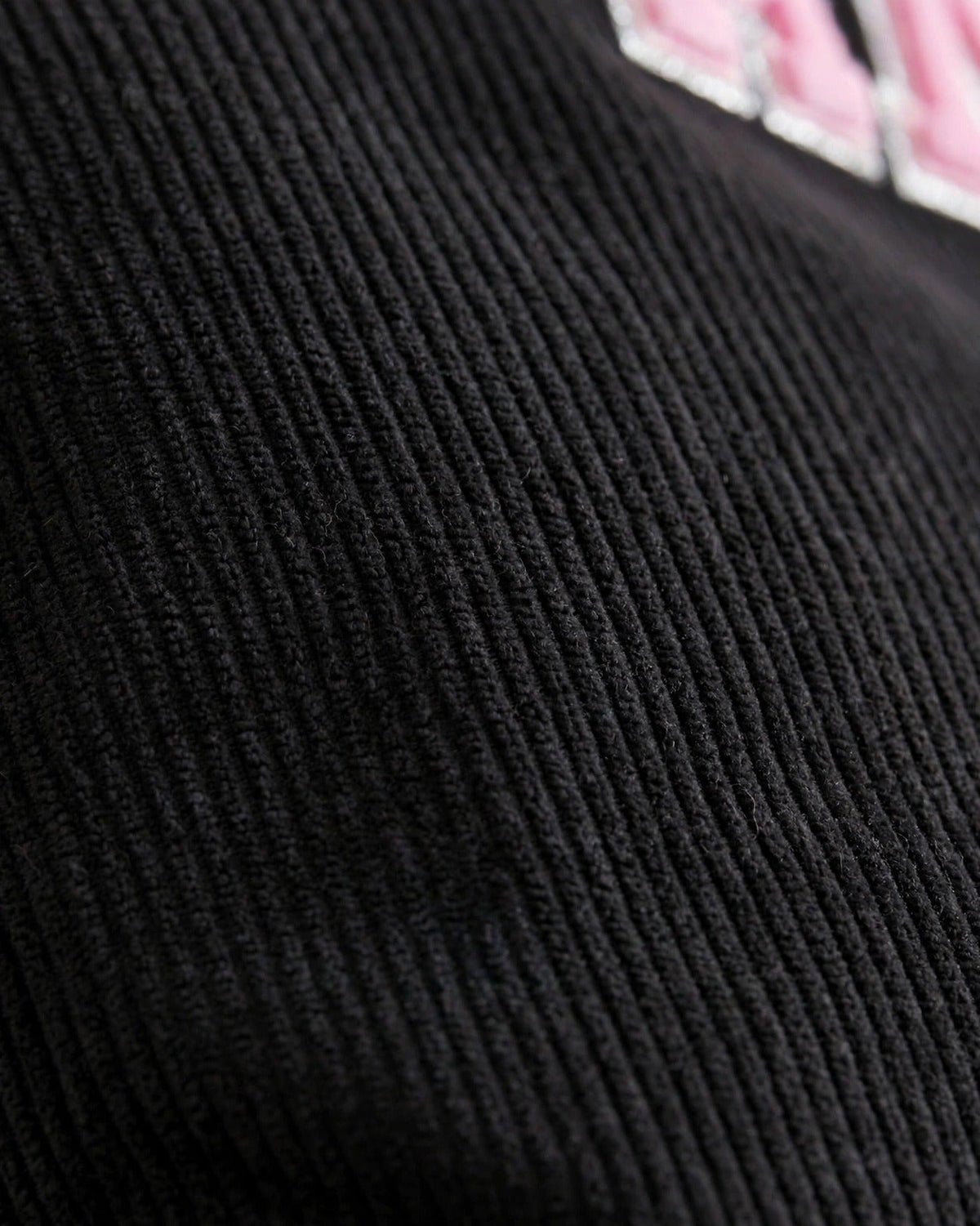 Custom Varsity Letter Corduroy Tote Bag – Black & Pink – fabric texture close-up
