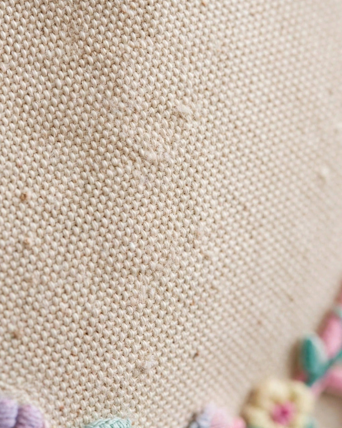 Custom Floral Alphabet Tote Bag – Natural – fabric texture close-up