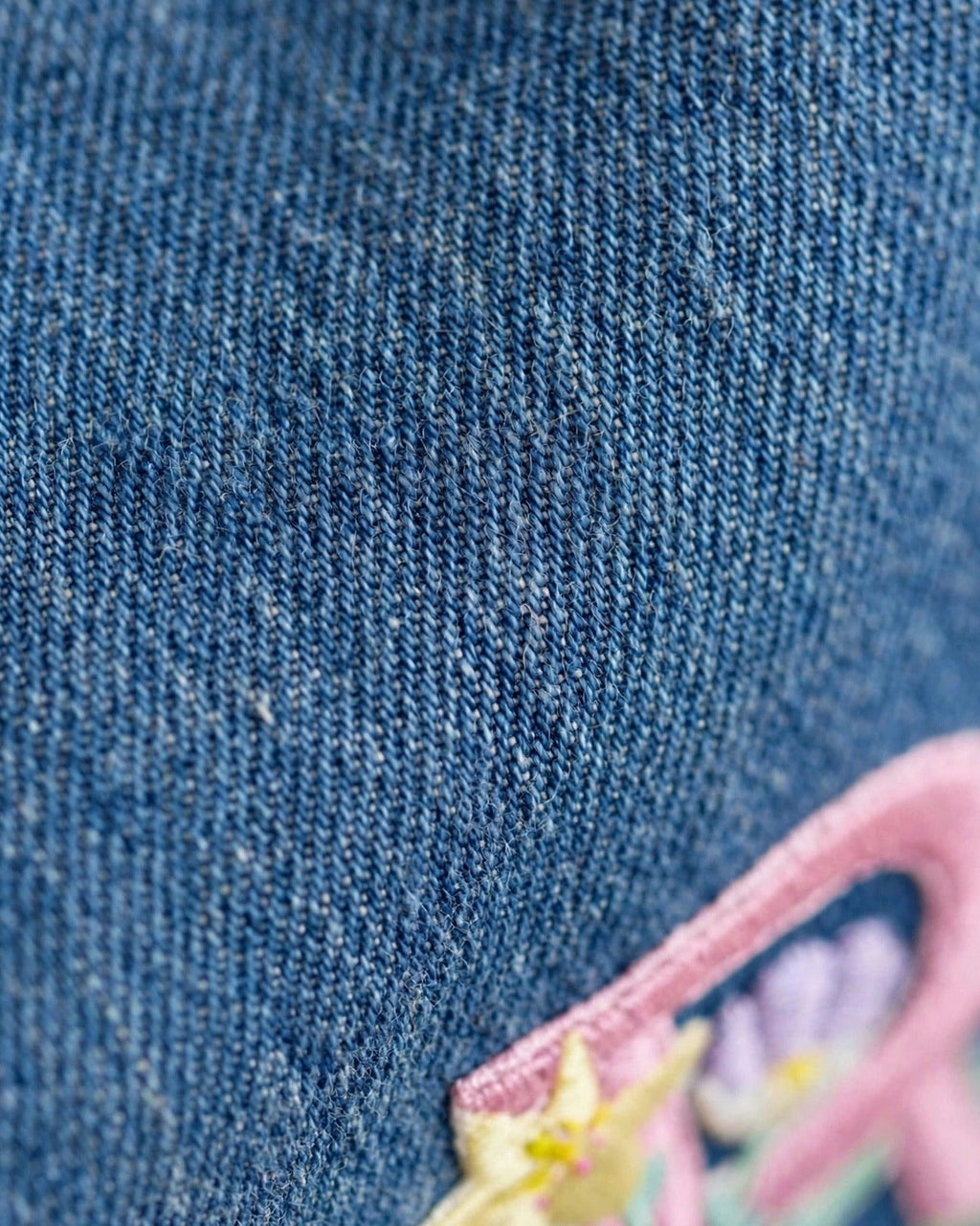 Custom Floral Alphabet Tote Bag – Denim – fabric texture close-up