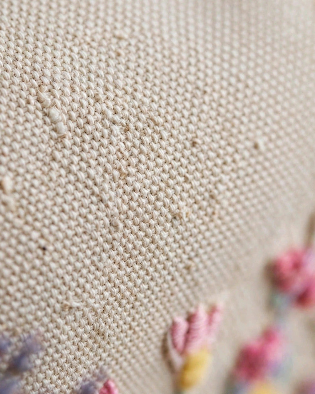 Custom Floral Alphabet Tote Bag – Beige – fabric texture close-up