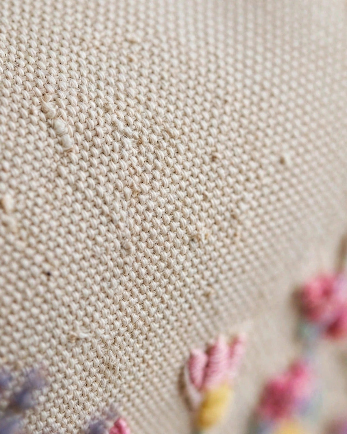 Custom Floral Alphabet Tote Bag – Beige – fabric texture close-up