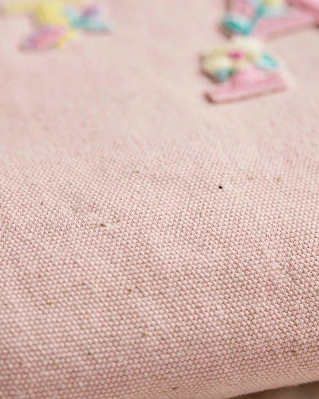 Custom Floral Alphabet Tote Bag – Blush Pink – fabric texture close-up
