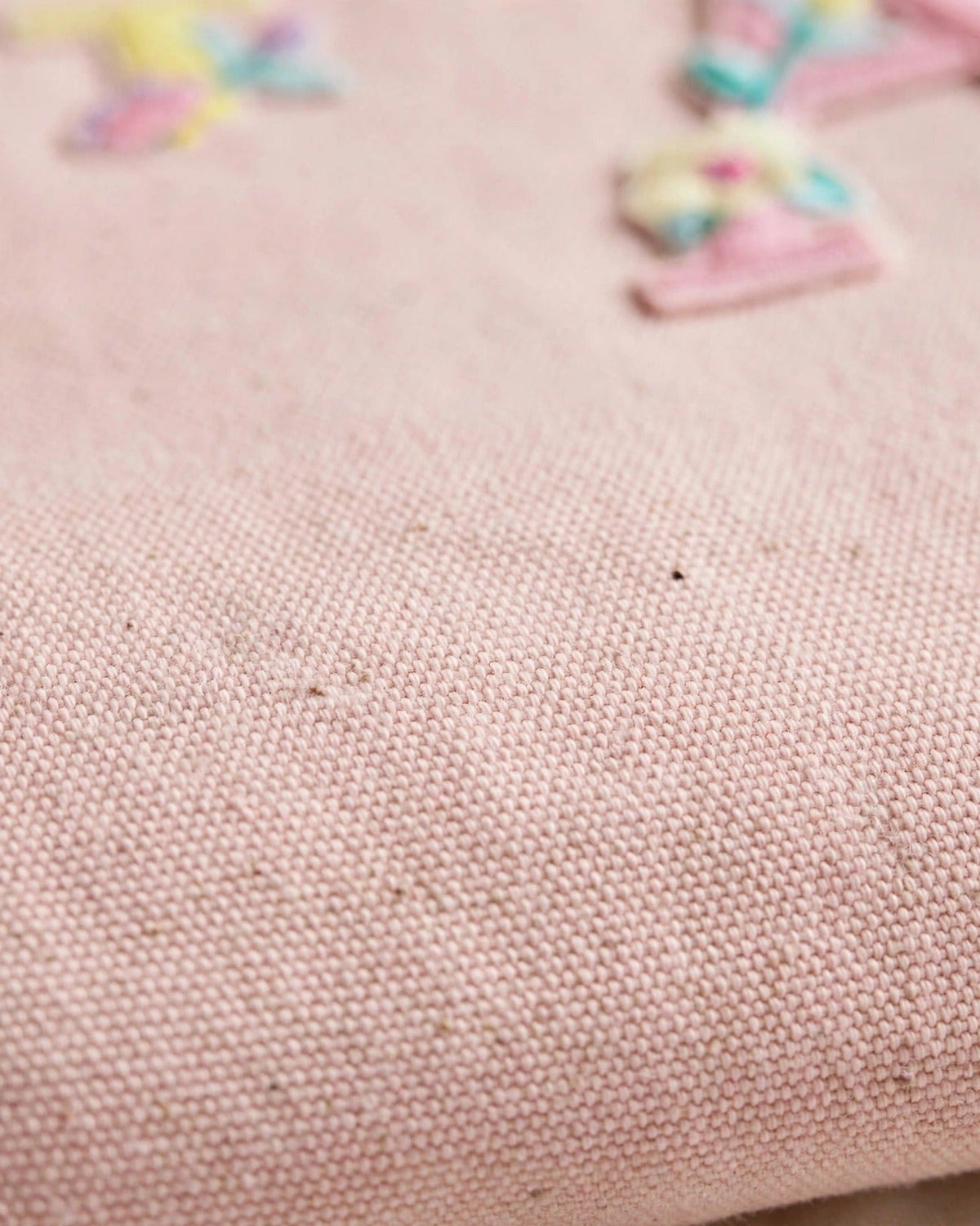 Custom Floral Alphabet Tote Bag – Blush Pink – fabric texture close-up