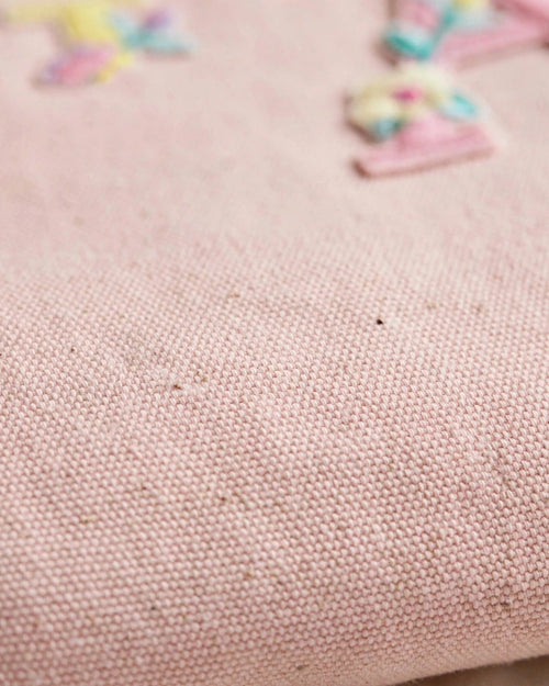 Custom Floral Alphabet Tote Bag – Blush Pink – fabric texture close-up