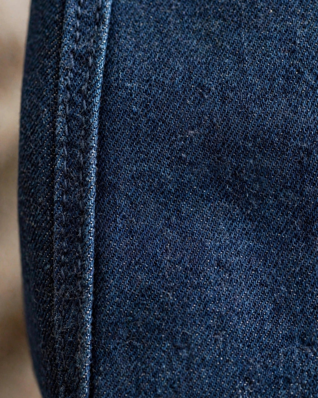 Dark denim tote with small pink patch letters – denim fabric texture